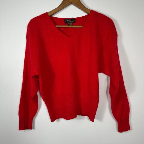 Vintage Charles Julian Red V-Neck Sweater S Lambswool Angora Blend Hong Kong - Picture 5 of 12